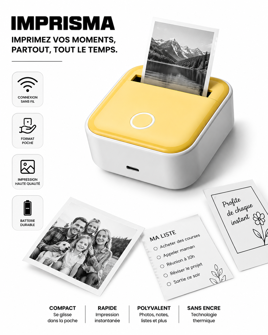 Mini Imprimante Thermique Bluetooth  JAUNE